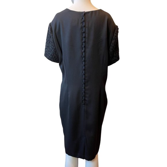 Halmode Womens Sheath Dress Beaded Sleeve Button Back Black Size 16 Petite - Picture 2 of 6